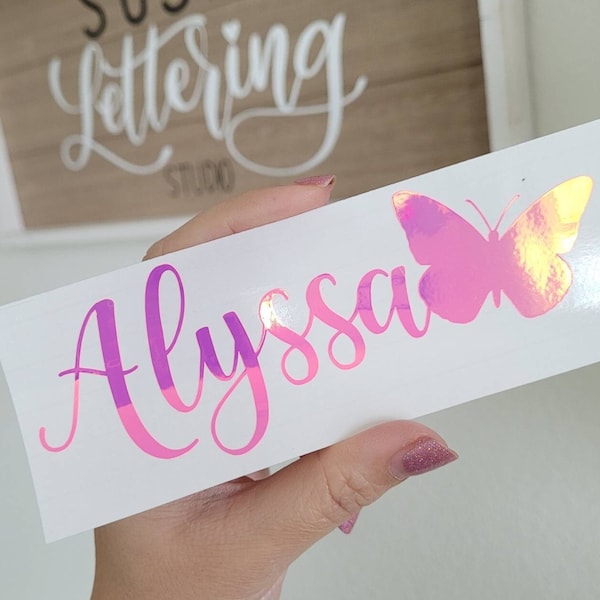 Custom Name Decal Butterfly | Butterfly Name Decal | Name Vinyl Decal | Planner Name Decal | Name and Butterfly Decal | Cold Cup Name Decal