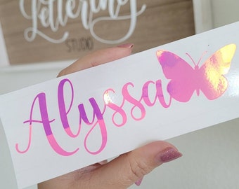 Custom Name Decal Butterfly | Butterfly Name Decal | Name Vinyl Decal | Planner Name Decal | Name and Butterfly Decal | Cold Cup Name Decal