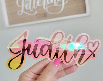 5" Layered Name Decal | Holographic Vinyl | Shadow Vinyl Name Decal | Tumbler, Cold Cup, Bride Decal | Handlettered Script Font Calligraphy