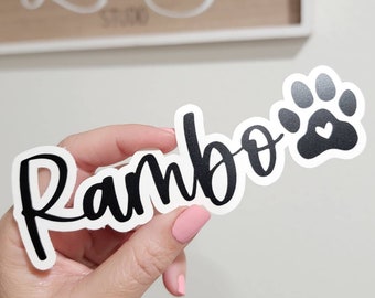 Decal For Dog Food Bowl | Pet Food Bowl Vinyl Name Decal | Water Bowl Decal | Dog Name Car Decal | Pawprint Dog Name Food Container Decal