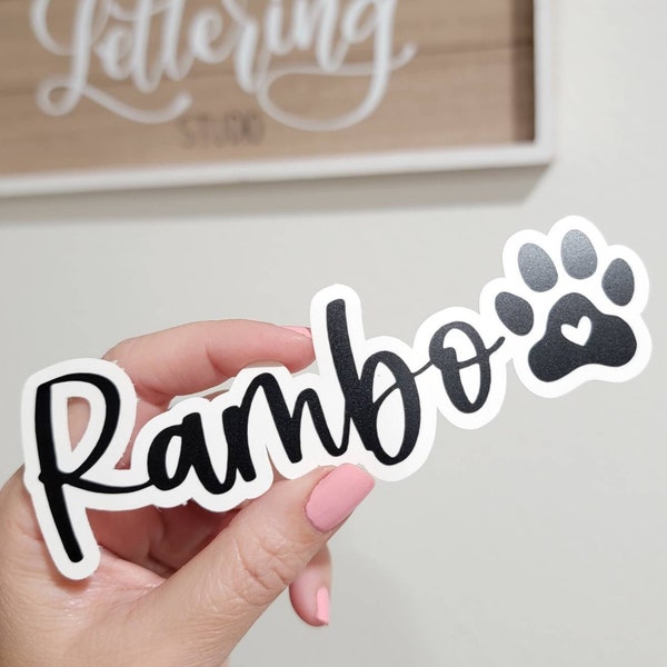 Decal For Dog Food Bowl | Pet Food Bowl Vinyl Name Decal | Water Bowl Decal | Dog Name Car Decal | Pawprint Dog Name Food Container Decal