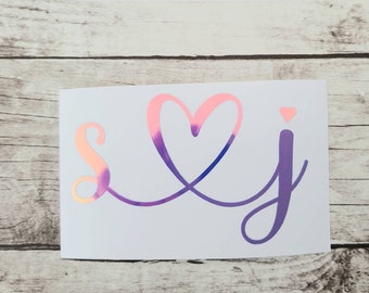 Couple Initials Connecting Heart Decal | Wedding Decor | Calligraphy Script Font | Initials Decals | Couple Decal | Connecting Initials