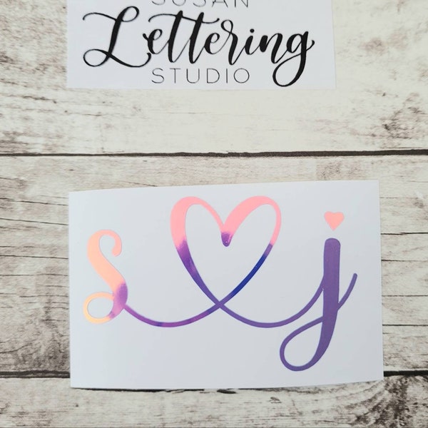 Couple Initials Connecting Heart Decal | Wedding Decor | Calligraphy Script Font | Initials Decals | Couple Decal | Connecting Initials