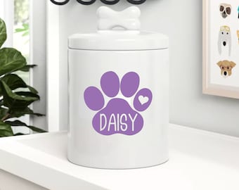 Pawprint Name Vinyl Decal |Pawprint Heart | Dog Pawprint Name Car Decal | Dog Food Container Decal | Pet or Dog Name Car Window Decal