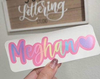 Pastel Ombre Rainbow  Layered Name Decal | Name and Heart Decal | Personalized Gift | Flask, Cold Cup, Tumbler Name Decal | Shadow Decal