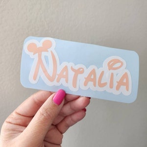 Layered Mickey Ear Hat Name Decal | Mouse Ears Vinyl Name Decal | Cute Font Mickey Tumbler Name Decal | Kids Cup Name Decal | Minnie Font