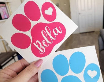 Pawprint Name Vinyl Decal |Pawprint Heart | Dog Pawprint Name Car Decal | Dog Food Container Decal | Pet or Dog Name Car Window Decal