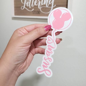Mickey Balloon Name Decal | Hand lettered Balloon Name Vinyl Decal | Disney Balloon Tumbler Decal | Custom Name Mickey shaped Balloon Decal