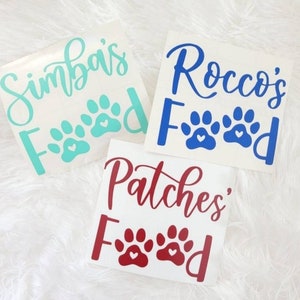 Dog Food Container Vinyl Decal | Pet Name Food Decal | Dog Food Canister Decal | Dog Treats Container | Pawprints Dog Name Food Decal