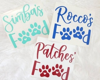 Dog Food Container Vinyl Decal | Pet Name Food Decal | Dog Food Canister Decal | Dog Treats Container | Pawprints Dog Name Food Decal
