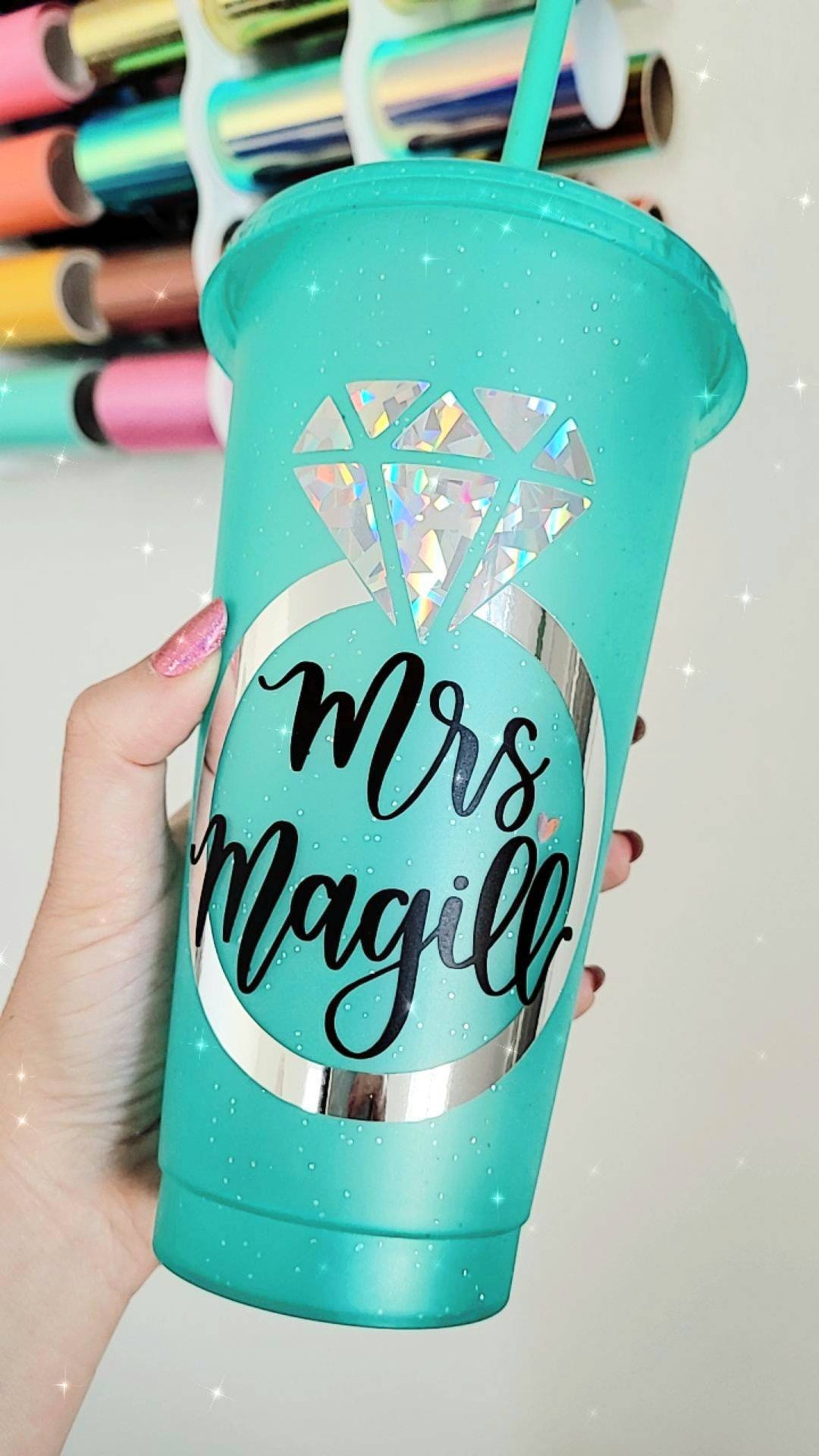 Bride Cup Mrs. Last Name Diamond Ring Cold Cup Tumbler Etsy