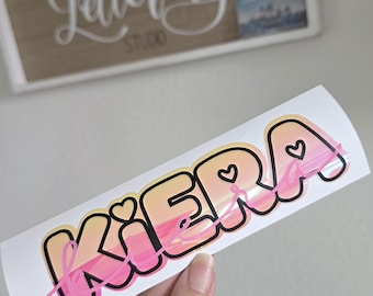 6" Layered Shadow Name Decal | Heart Font Block Letters Uppercase Capital Holographic Vinyl Script Font | School Supplies, Cup, Wedding