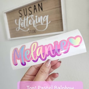 6" Length Layered Name Decal |  Script Font Name With Heart Decal Ombre Vinyl | Shadow Vinyl Name Decal | Cute Decal Heart, Starbucks Cup