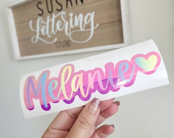 6" Layered Name Decal |  Script Font Name With Heart Decal Ombre Vinyl | Shadow Vinyl Name Decal | Cute Girl Decal Heart, Starbucks Cold Cup