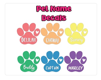 Pawprint Name Vinyl Decal | Pawprint Heart | Pet Pawprint Name Decal | Dog Food Container Decal | Pet or Dog Name Car Window Decal