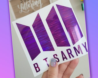 BTS x ARMY Logo Decal | BTS Holographic Vinyl Decal Kpop Fan | Bts Fan Decal, Army Logo Car Decal, Laptop Decal, Flask Decal