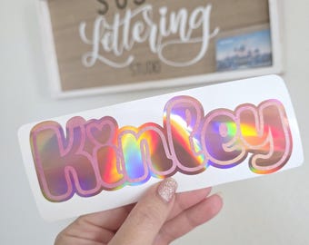 6" Layered Name Decal | Heart Script Font Name Decal Holographic Vinyl | Shadow Vinyl Name Decal | Tumbler, Starbucks Cold Cup Name Decal