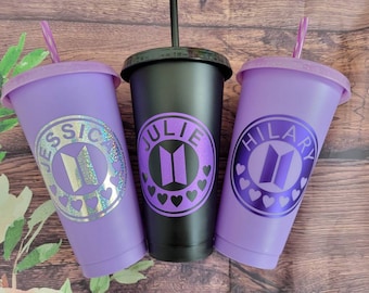 BTS ARMY Custom Starbucks Inspired Tumbler | BTS x Army Gift | Reusable Cold Cup | Kpop Fan | Glitter Tumbler | Personalized Name Army Cup