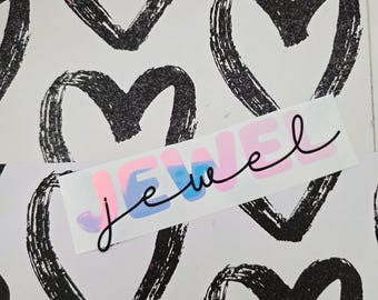 5" Name Decal | Heart Font Block Letters Uppercase Capital Monoline Script Name Decal | School Supplies, Water Bottle Shadow Name Holographi