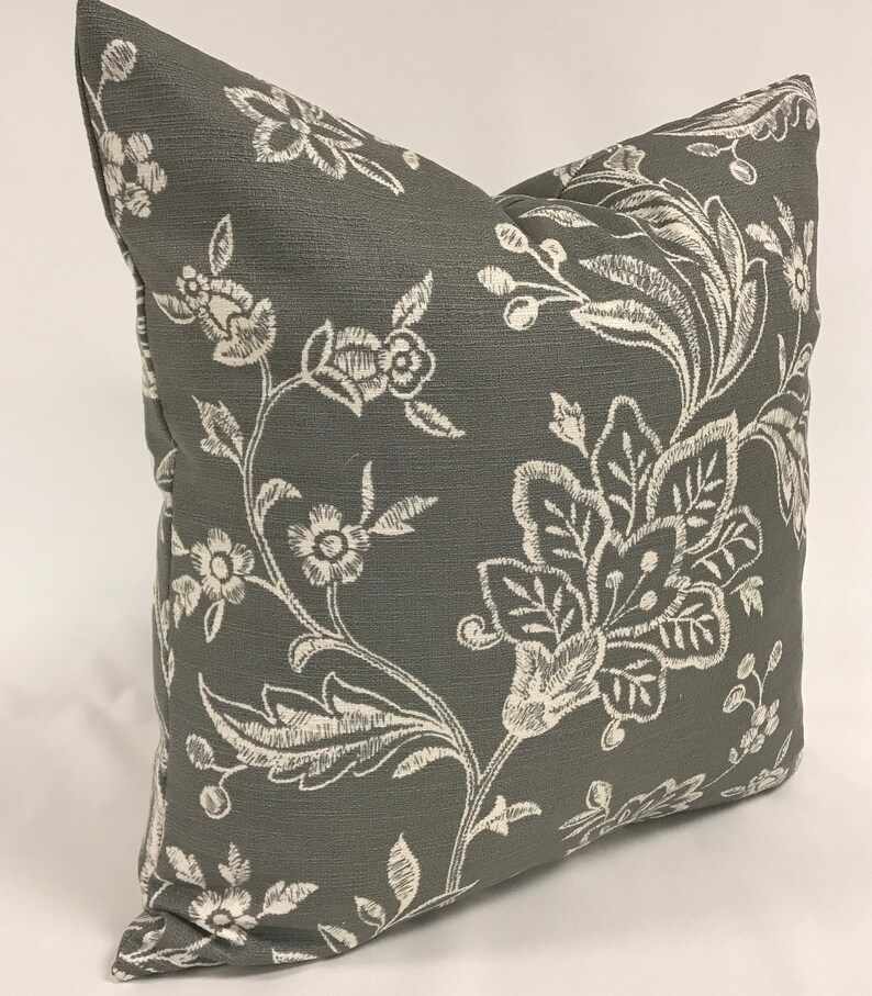 Pillow Cover Grey Cream Modern Floral Gray Pillow Etsy