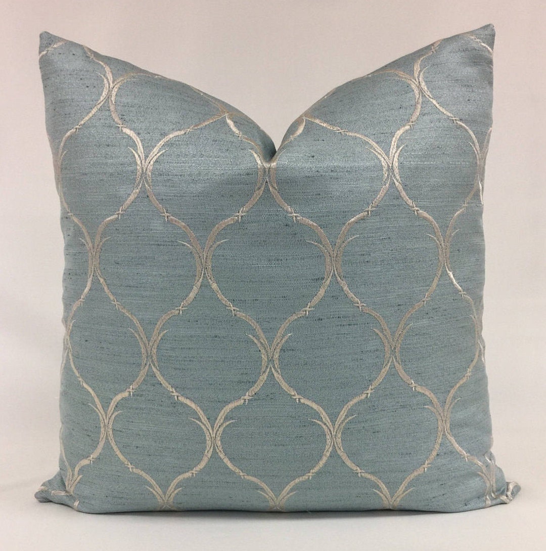 Pillow Cover Elegant Modern Design Aqua Linen Cream Etsy