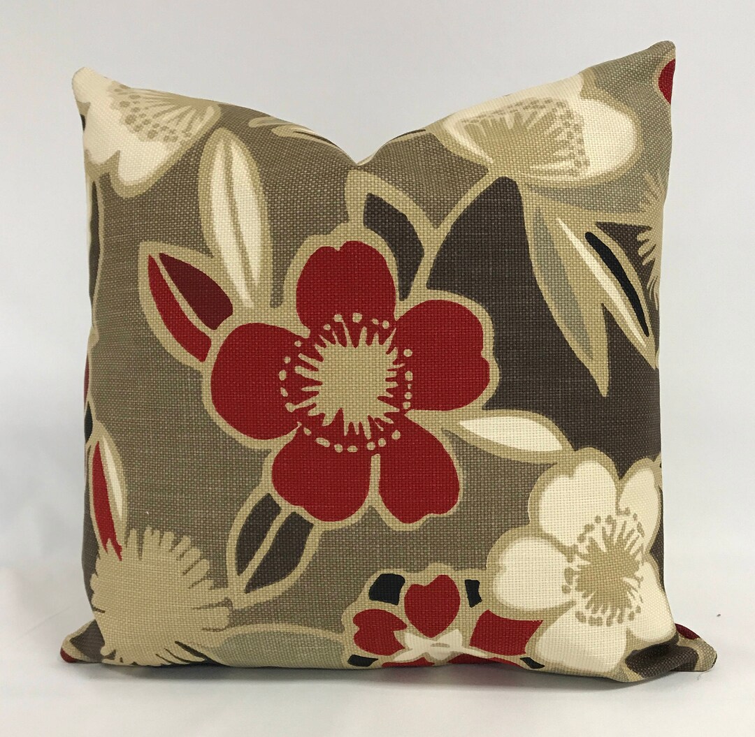 Pillow Cover Modern Floral Red Brown Black Pillow Lumbar Etsy