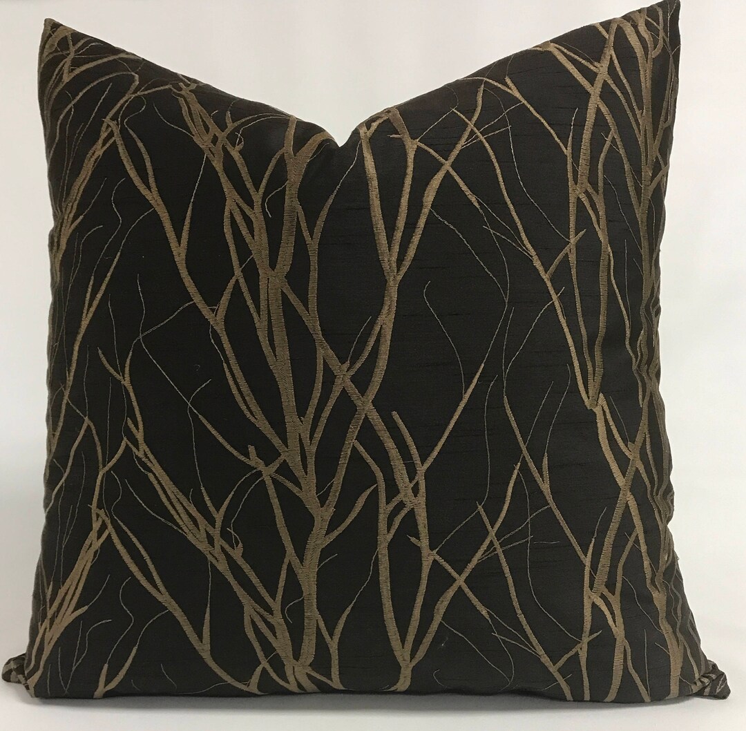 Pillow Cover Chocolate Brown Background With Embroidered Etsy