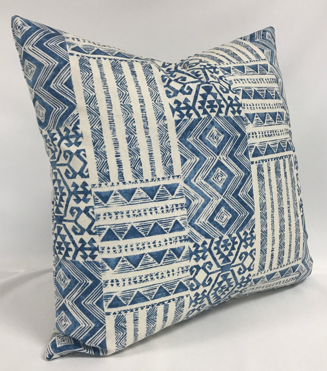Pillow Cover Blue Cream Pillow Tribal Design Pillow Blue Etsy