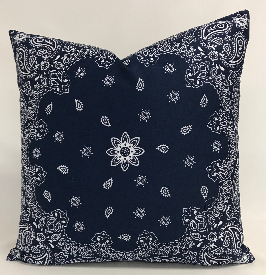 Pillow Cover Bandana Pillow Navy Bandana Pillow Country Etsy