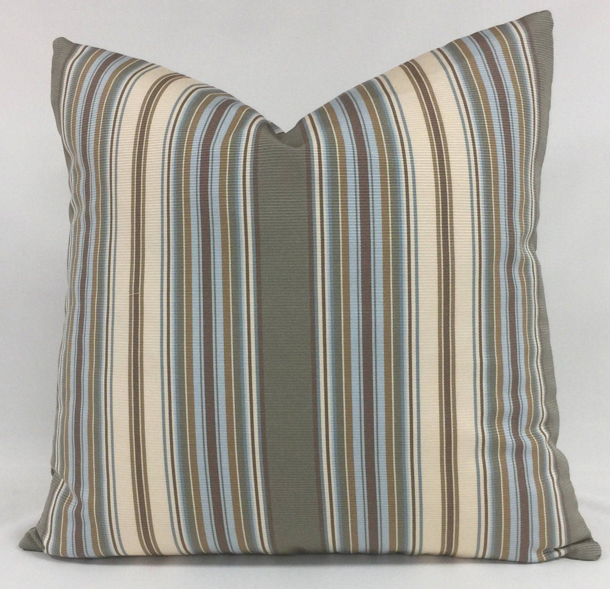 Pillow Cover Brown Gray Aqua Cream Striped Pillow Menswear Etsy