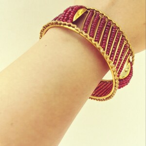 Red Beaded Brass Bangle