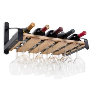 Rustic State Wall Mounted Wood Wine Rack with Stemware Holder Natural image 1