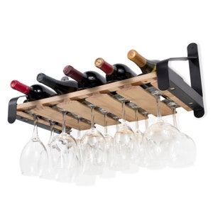 Rustic State Wall Mounted Wood Wine Rack with Stemware Holder Natural image 3
