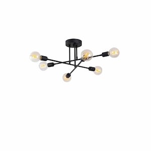 Rustic State Glam 6- Light Linear Sputnik Chandelier | Black