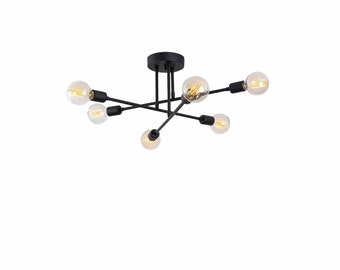 Rustic State Glam 6- Light Linear Sputnik Chandelier | Black