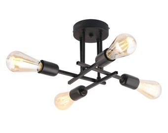 Rustic State Glam 4- Light Linear Sputnik Chandelier | Black