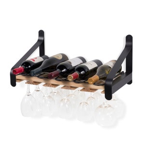 Rustic State Wall Mounted Wood Wine Rack with Stemware Holder Natural image 2