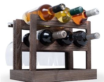 Rustic State Yapincak Table Top Wine Rack with Stemware Holder and Cork Storage