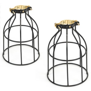 Rustic State Set of 2 Industrial Vintage Style DIY Farmhouse Metal Wire Cage for Hanging Pendant Lighting Lamp Guard Curved Design Black