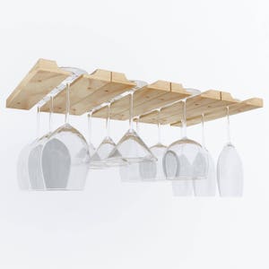 Under Cabinet Hanging Stemware Rack Set with Easy Installation Stickers 11 Inch Stain-able Natural Wood image 3