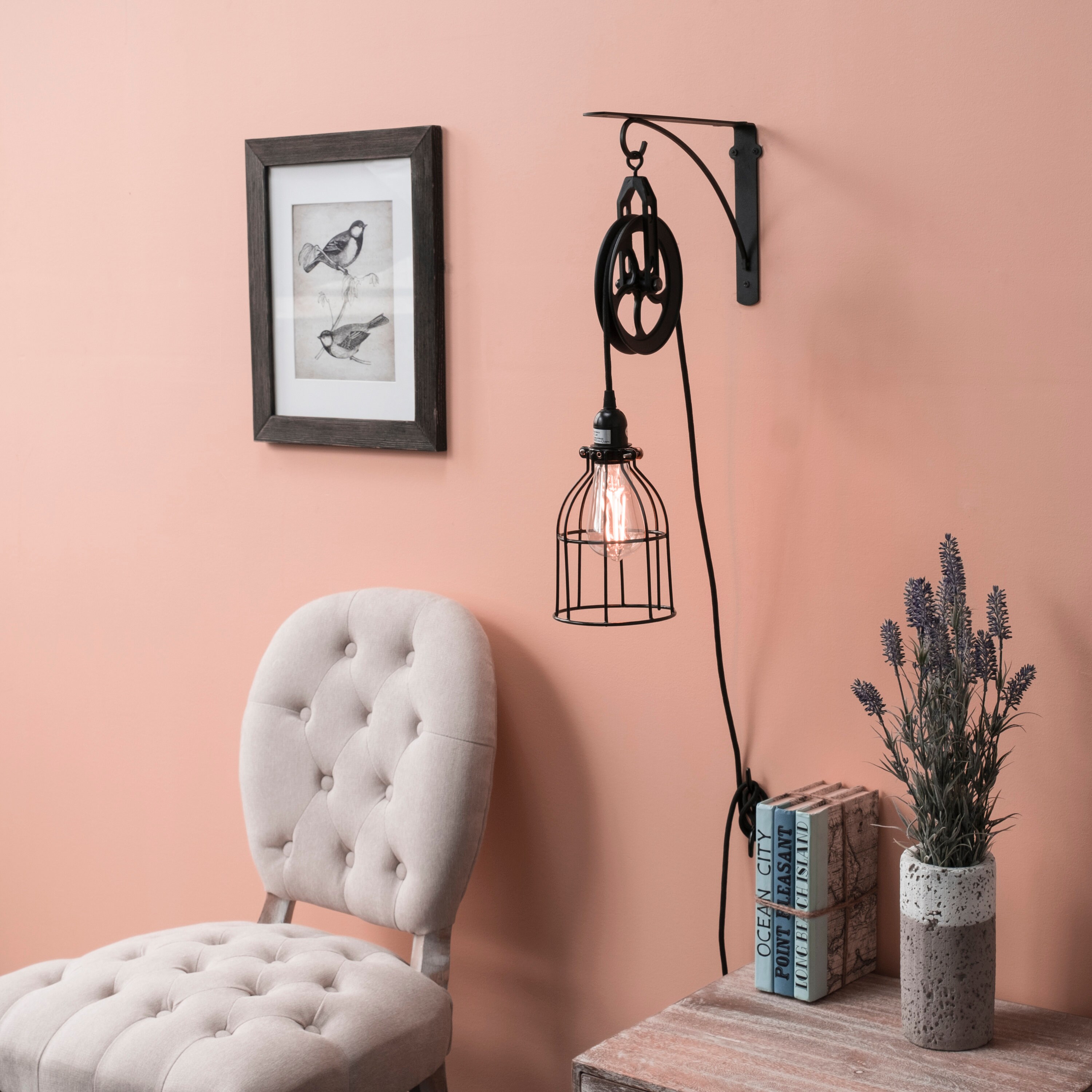 Industrial Pulley Plugin Wall Sconce Cage Pendant With Iron Etsy