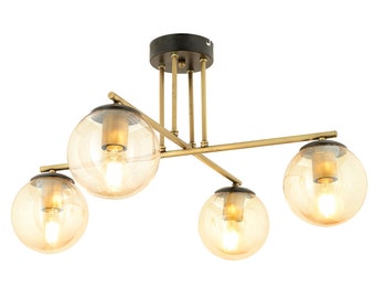 Rustic State Glam 4- Light Linear Sputnik Chandelier | Black