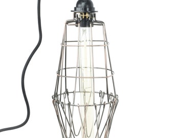 Industrial Bronze Tower Cage Pendant Light with 15' Toggle Switch Black Fabric Plug-in Cord and Long Tube Edison Bulb Included