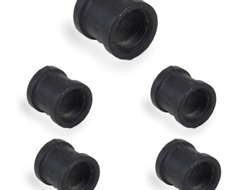 Rustic State Industrial Plumbing Female Coupling Connector Iron Pipe Rust Free 3/4 Inch for DIY Projects Black Set of 5