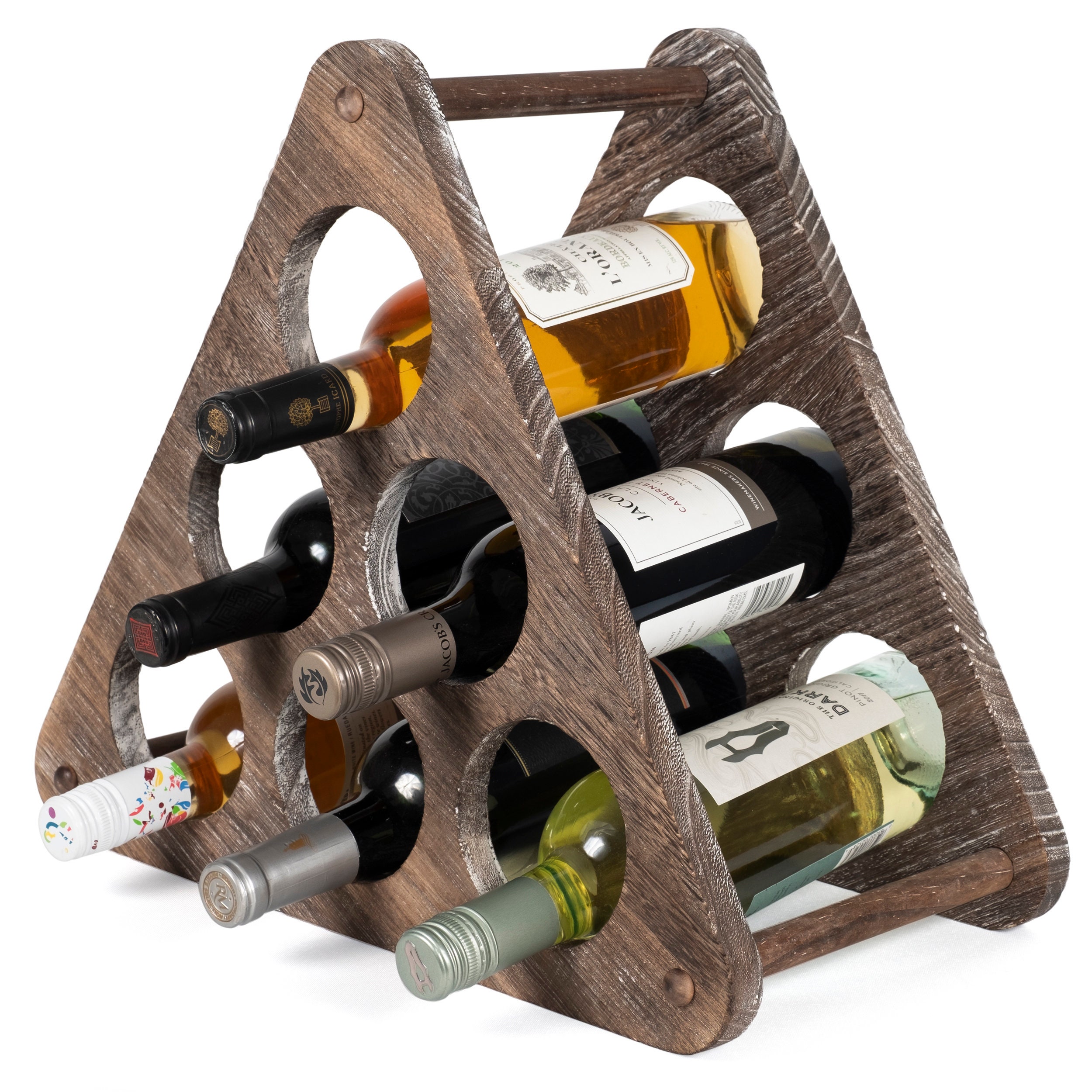 Rustic State Triangle Table Top Wood Wine Rack 6 Bottles Burnt Etsy