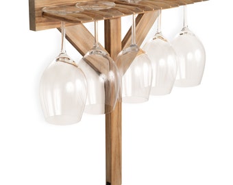 Rustic State Mucur Rake Wall Mount Stemware Rack Holder Fits up to 6 Wine Glasses Light Walnut