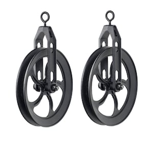 Industrial Look Wheel Farm Pulley by Rustic State for DIY Projects for Pendant Lamps Set of 2, Frosty Black