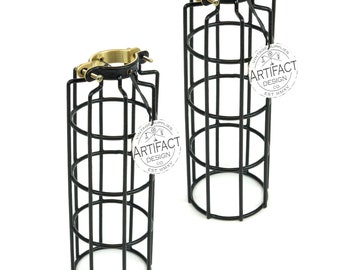 Rustic State Set of 2 Industrial Vintage Style Metal Wire Cylinder Light Cage | Lamp Guard for DIY Pendant Style Lamps | 10 Inch Long Black