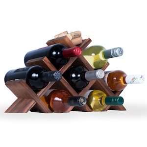 Rustic State Alella Tabletop Wine Rack for 8 Bottles Holder and Cork Storage, Walnut