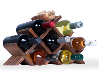 Rustic State Alella Tabletop Wine Rack for 8 Bottles Holder and Cork Storage, Walnut